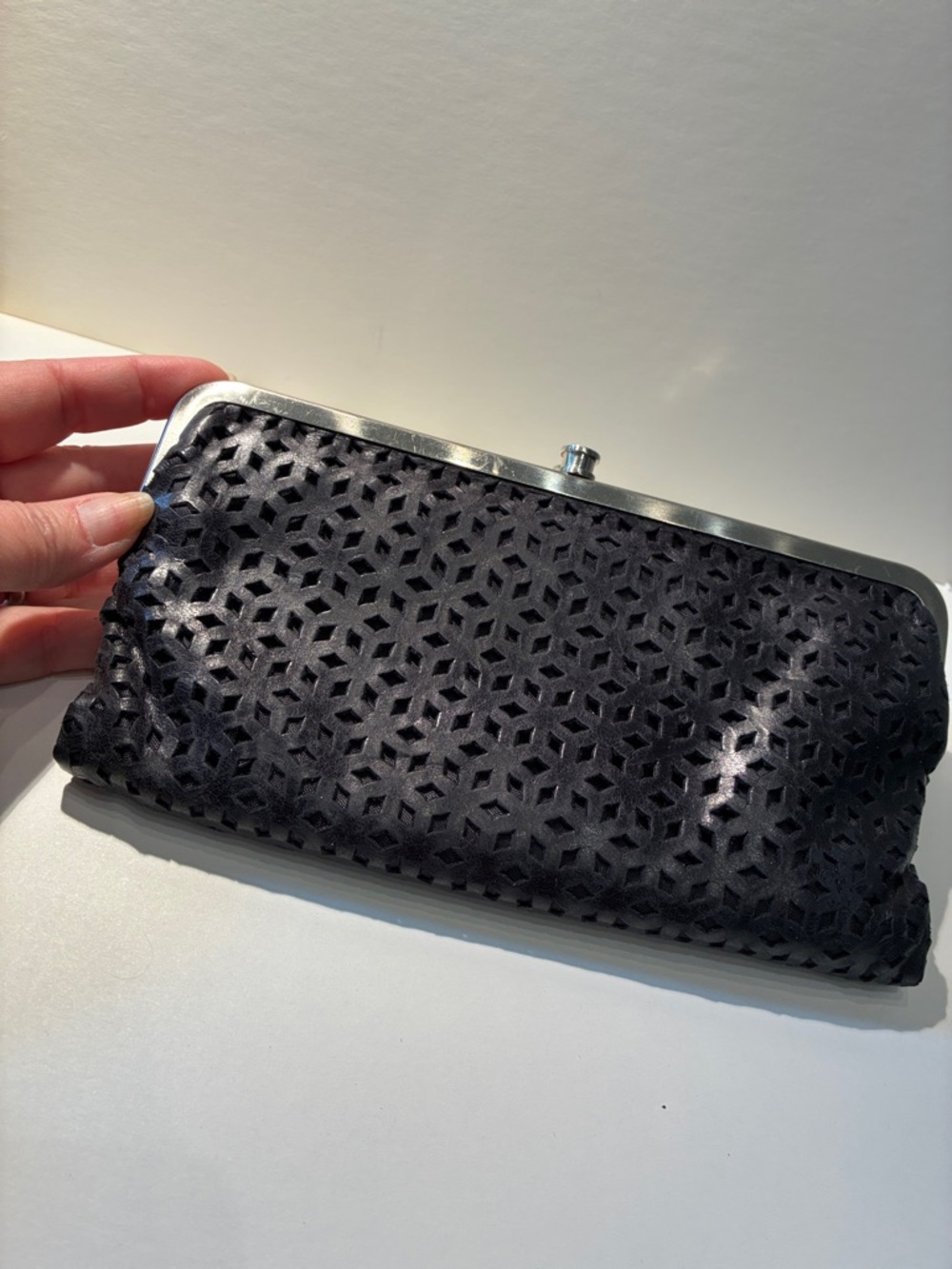 HOBO Black Geometric Frame Clutch with Silver Trim